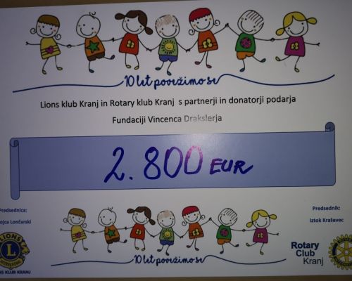 PREJELI SMO DONACIJO V VIŠINI 2.800 EVROV PREJELI SMO DONACIJO V VIŠINI 2.800 EVROV